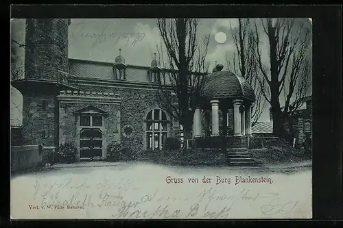 Mondschein-AK Blankenstein, Die Burg Blankenstein im Vollmondlicht
