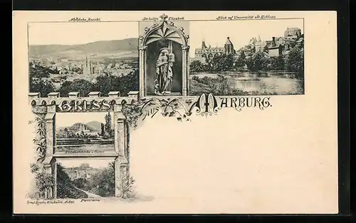 AK Marburg, Universität und Schloss, Elisabethkirche, Panorama