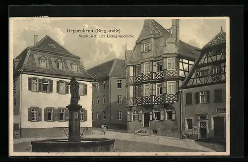 AK Heppenheim, Marktplatz und Liebig-Apotheke, Bergstrasse