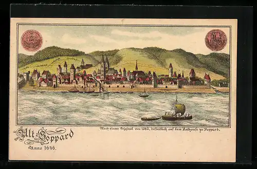 Künstler-AK Boppard, Panorama von Alt-Boppard anno 1646