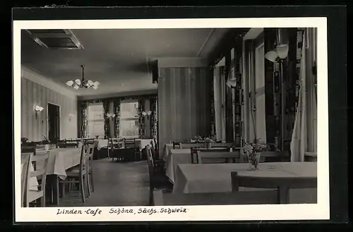 AK Schöna /Sächs. Schweiz, Innenansicht des Linden-Cafes