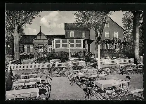 AK Marburg /Lahn, Waldgaststätte Hansenhaus rechts, Bes. Fritz Schmenner, Gartenansicht