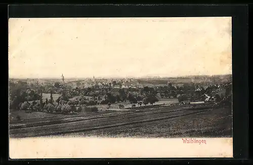 AK Waiblingen, Ortsansicht mit Kirchturm