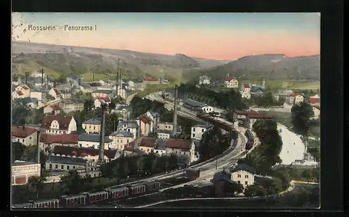 AK Rosswein, Panorama mit Bahnhof aus der Vogelschau