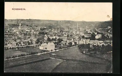 AK Rosswein, Ortsansicht mit Feld und Kirche