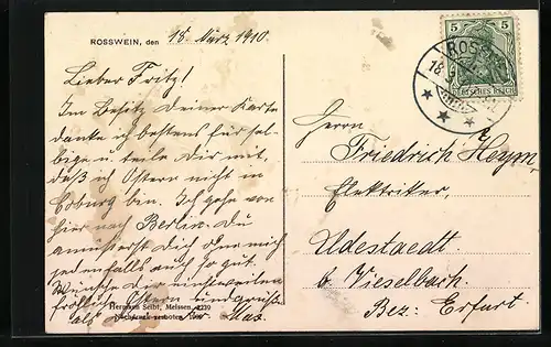 AK Rosswein, Ortsansicht mit Feld und Kirche