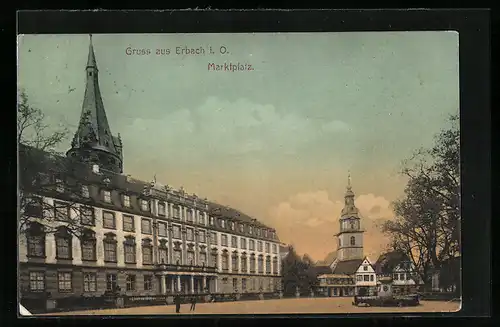 AK Erbach i. O., Der Marktplatz im Abendrot