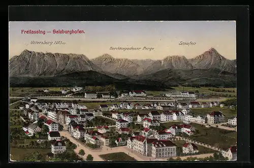 AK Freilassing-Salzburghofen, Teilansicht mit Untersberg, Berchtesgadener Bergen und Staufen