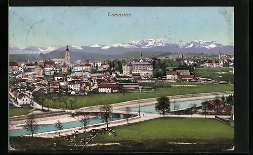 AK Traunstein, Ortsansicht aus der Vogelschau