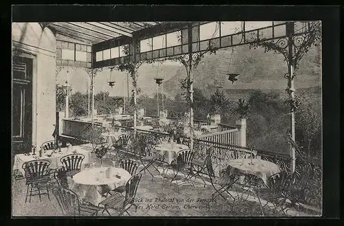 AK Oberwesel, Blick ins Rheintal von der Terrasse des Hotel Gertum