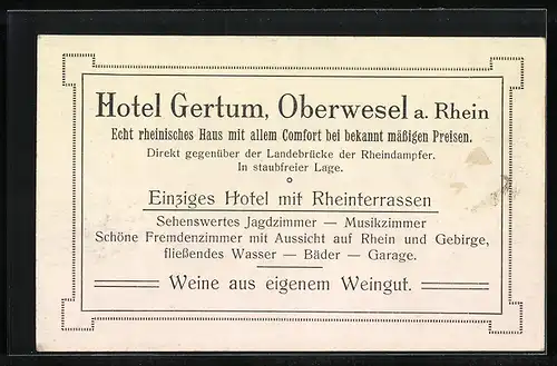 AK Oberwesel, Blick ins Rheintal von der Terrasse des Hotel Gertum