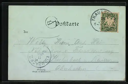 Lithographie Traunstein, Totalansicht aus der Vogelschau