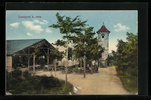 AK Landgraf b. Jena, Ortspartie mit Blick auf Gasthaus