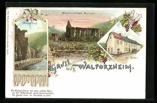 Künstler-AK Walporzheim, Marienthal Ruine, Bunte Kuh, St. Peter