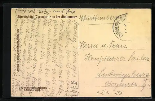 Steindruck-AK Dinkelsbühl, Turmpartie an der Stadtmauer