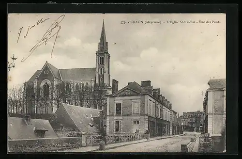 AK Craon, L`Eglise St-Nicolas, Vue des Ponts