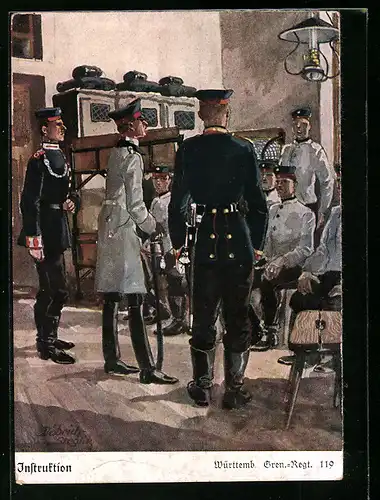 Künstler-AK Döbrich-Steglitz: Instruktion, Württemb. Gren.-Regt. 119