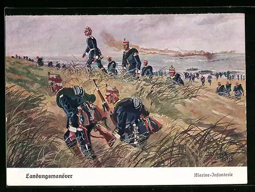 Künstler-AK Döbrich-Steglitz: Landungsmanöver der Marine-Infanterie