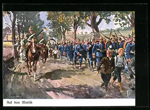 Künstler-AK Döbrich-Steglitz: Auf dem Marsch, Inf.-Leib-Regt. I. B. 1814