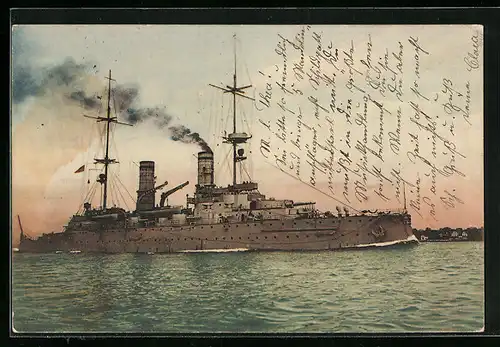 AK Kriegsschiff S. M. S. Kaiser Barbarossa in Fahrt