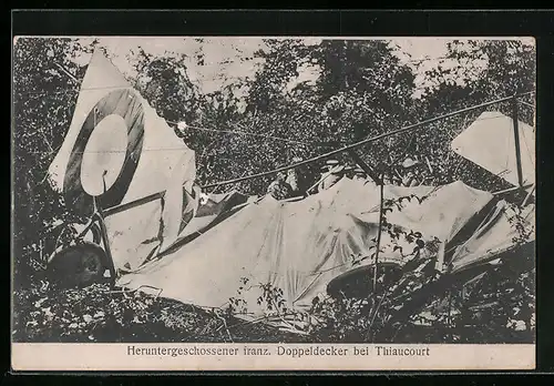 AK Heruntergeschossenes französisches Doppeldecker-Flugzeug bei Thiaucourt