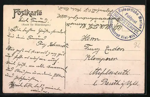 AK Kriegsschiff SMS Lübeck auf dem Meer