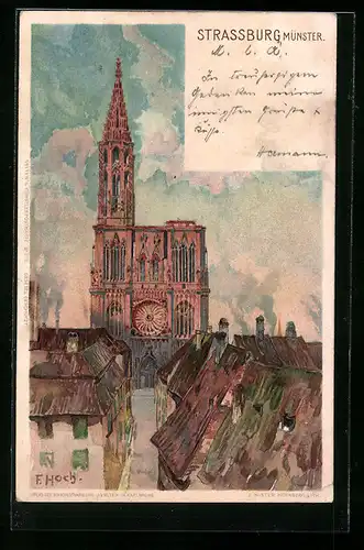 Künstler-AK Franz Xaver Hoch: Strassburg, Blick zum Münster