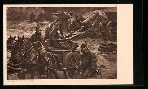 Künstler-AK Anton Hoffmann - München: Der Krieg 1914 /16, Soldaten an Kanonen