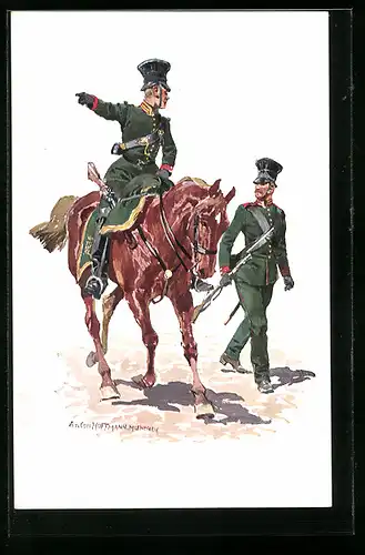 Künstler-AK Anton Hoffmann - München: K. B. Gendarmerie 1852 in Uniform zu Pferd