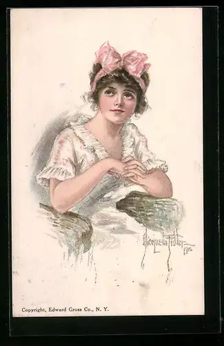 Künstler-AK Alice Luella Fidler: American Girl No. 26, Hübsches Mädchen mit rosa Schleife im Haar