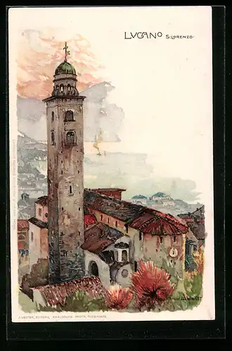 Künstler-AK Manuel Wielandt: Lugano, S. Lorenzo, Ortsansicht