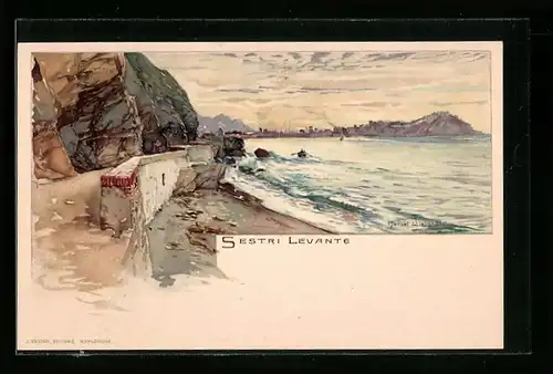 Künstler-AK Manuel Wielandt: Sestri Levante, Uferblick mit Quai