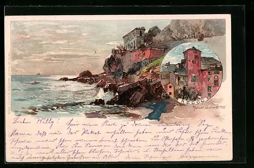 Künstler-AK Manuel Wielandt: Recco, Panorama, Ortspartie