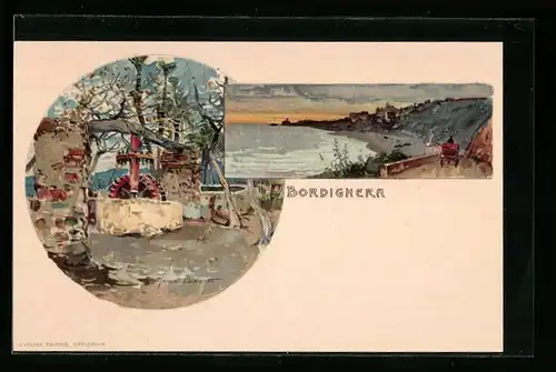 Künstler-AK Manuel Wielandt: Bordighera, auf der Promenadenstrasse, der alte Brunnen