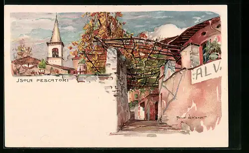 Künstler-AK Isola Pescatori, Ortsansicht
