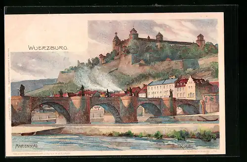 Künstler-AK K. Mutter: Würzburg, Marienberg mit Brücke