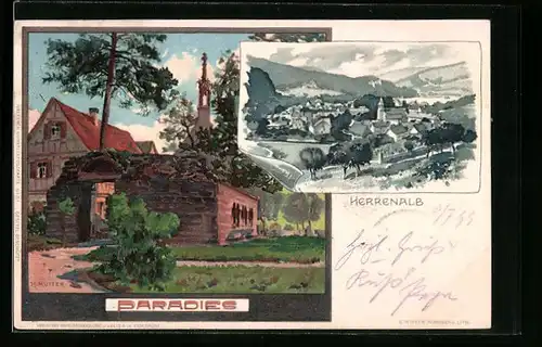 Künstler-AK Karl Mutter: Herrenalb, Teilansicht, Paradies