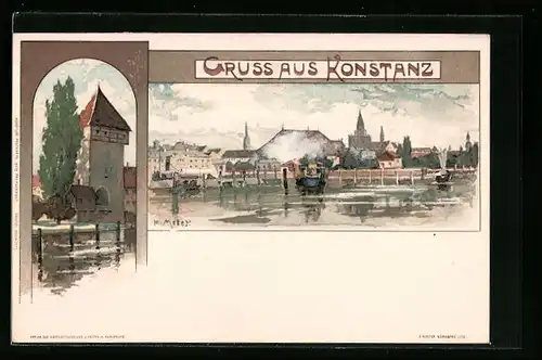 Künstler-AK Karl Mutter: Konstanz, Schiffsanleger am Bodenseeufer