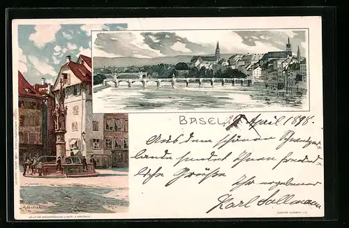Künstler-AK Karl Mutter: Basel, Ortsansicht, Brücke