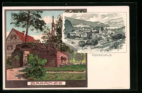 Künstler-AK Karl Mutter: Herrenalb, Teilansicht, Paradies