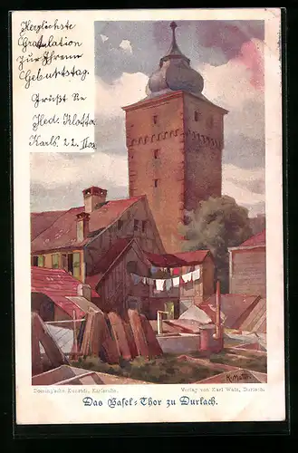 Künstler-AK Durlach, Blick auf das Tafel-Thor