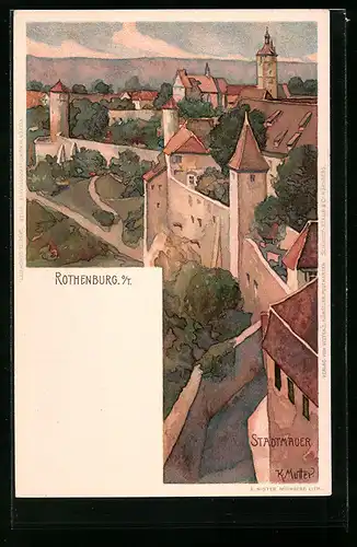Künstler-AK K. Mutter: Rothenburg, Stadtmauer