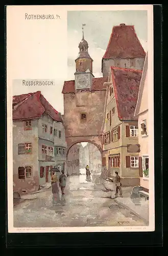Künstler-AK Karl Mutter: Rothenburg o. T., Strasse am Roederbogen
