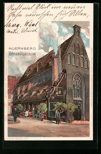 Künstler-AK K. Mutter: Nürnberg, Partie am Gasthaus Bratwurstglöcklein