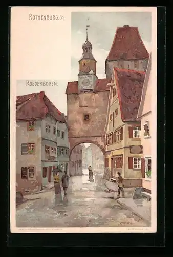 Künstler-AK Karl Mutter: Rothenburg o. T., Strasse am Roederbogen