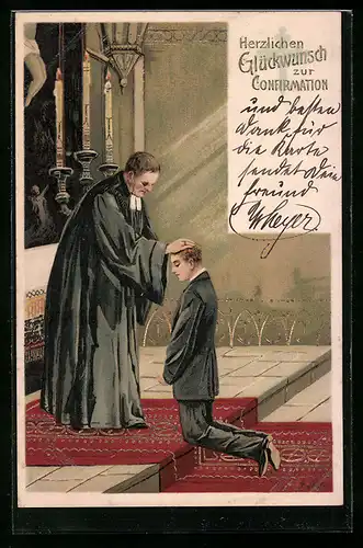 Künstler-AK Alfred Mailick: Junger Mann bei seiner Konfirmation