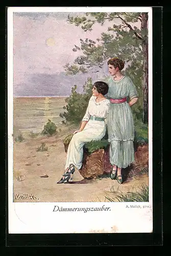 Künstler-AK Alfred Mailick: Dämmerungszauber, Frauen am Meer