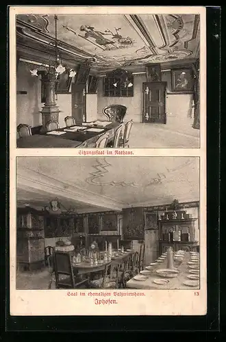 AK Iphofen, Gasthof Balzwirtshaus, Innenansichten Saal und Sitzungssaal im Rathaus