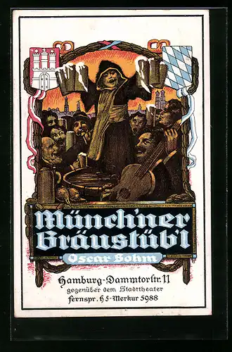 AK Hamburg-Neustadt, Münchner Bräustüb'l von Oscar Sohm, Dammtorstr. 11, feierndes Volk