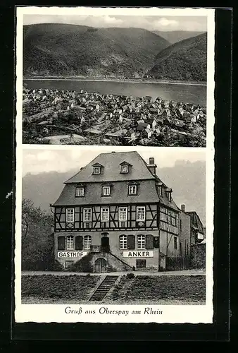 AK Oberspay am Rhein, Gasthof Anker, Ortsansicht
